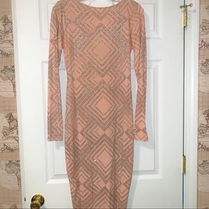 💋ASOS Nude Dress Silver Print Overlay Sz 10